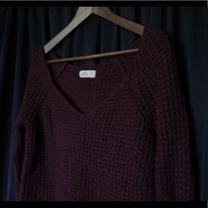 Burgundy with White lace sweater